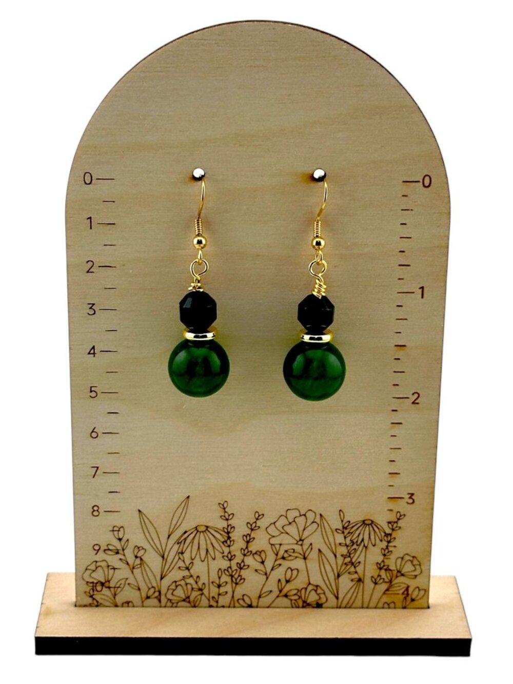 Green Jade Bloodstone Earrings Handmade Gold Plated Gemstone Dangle 2" Drop - Picture 6 of 10